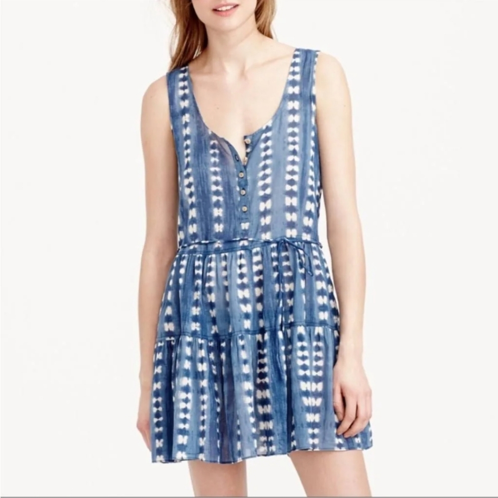 J.Crew Indigo Shibori Tank Dress (Faded Adire) Blue Size XS